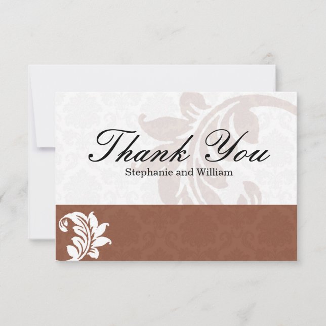 Mocha Damask Wedding Dankeschön Card Dankeskarte (Vorderseite)