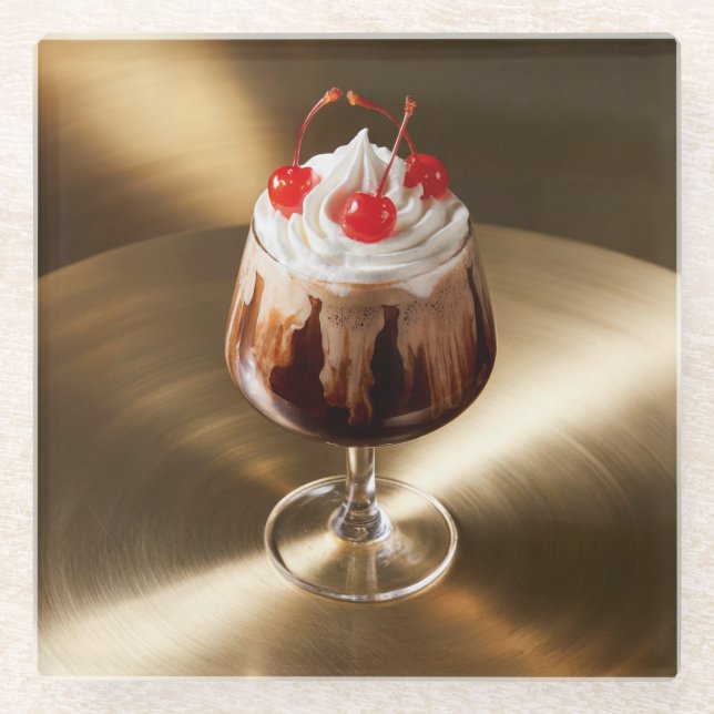 Mocha Dessert Cherries Glass Untersetzer (Vorderseite)