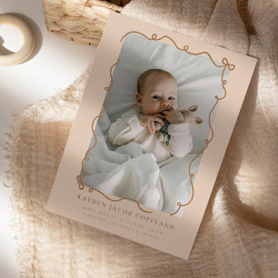 Mocha Doodle Bows Frame Birth Announcement Foto Ankündigung