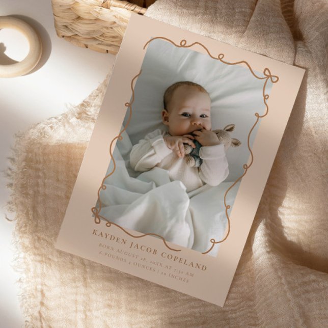 Mocha Doodle Bows Frame Birth Announcement Foto Ankündigung (Von Creator hochgeladen)