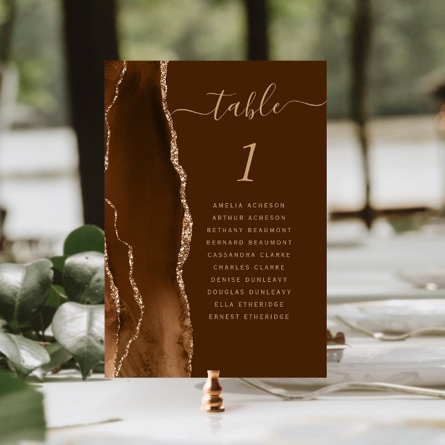 Mocha Gold Agate Brown Wedding Tischnummer (Von Creator hochgeladen)