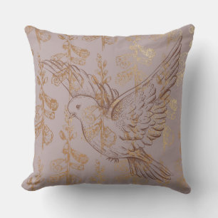Mocha Gold Elegante Dove Floral Pillow Kissen