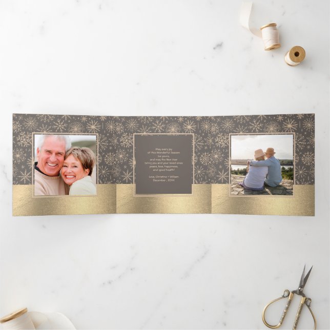 Mocha Gold Holiday Multi Foto Tri-Fold Card Dreifach Gefaltete Ankündigung (Innenseite)
