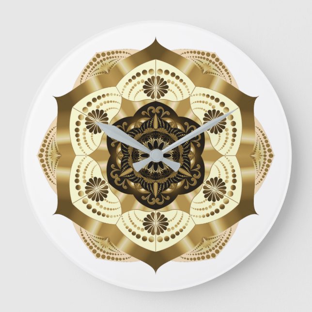 Mocha Gold Mandala Große Wanduhr (Vorderseite)