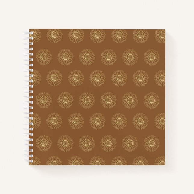 Mocha | Golden Zinnia Flower Medallions Notizbuch (Vorderseite)