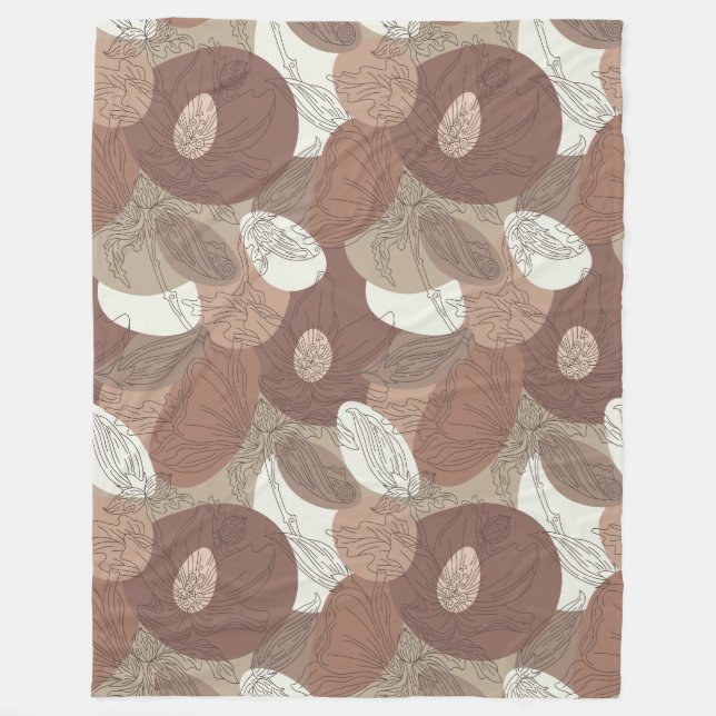 Mocha Hibiskus Botanische Harmonie Groß Fleecedecke (Vorderseite)