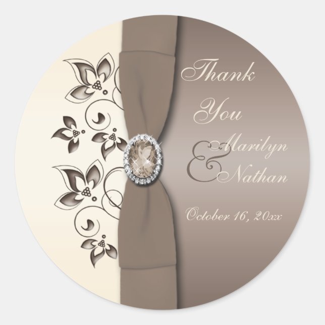 Mocha Ivory Floral Mit Monogramm 3" Round Sticker (Vorderseite)