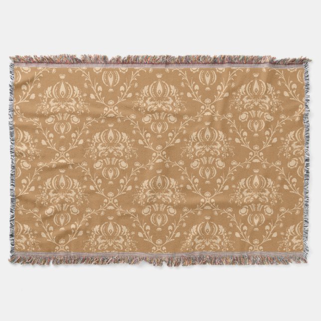 Mocha Latte Brown Damask Decke (Vorderseite)