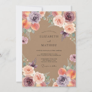 Mocha-Lavendel-Blüten-Hochzeit Einladung