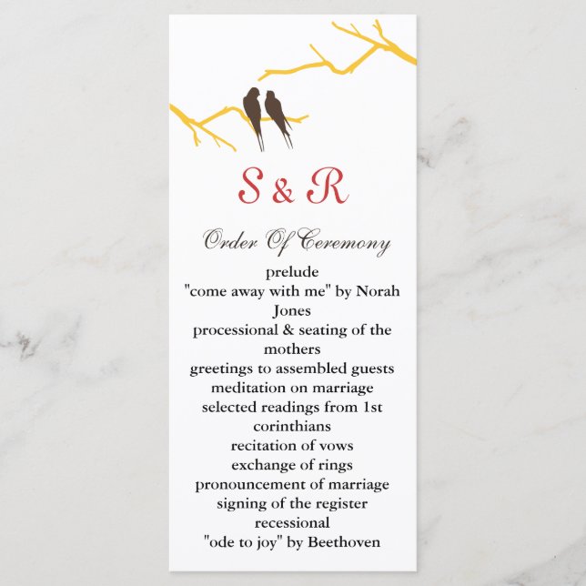 Mocha lovebirds Hochzeitsprogramm Programm (Vorderseite)