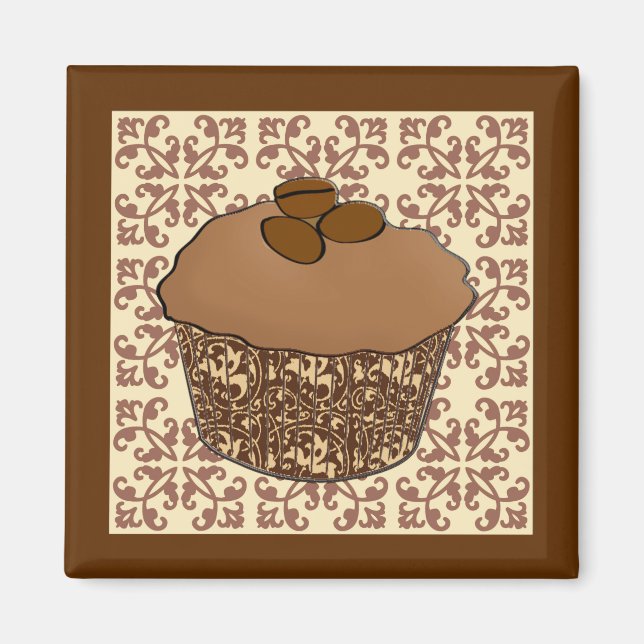 Mocha / Mattierter Kaffee Kuchen, Spitzen Hintergr Magnet (Vorne)