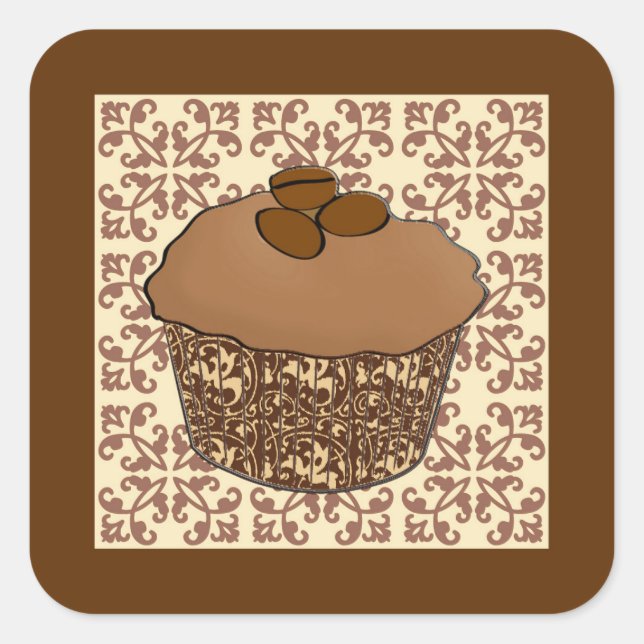 Mocha / Mattierter Kaffee Kuchen, Spitzen Hintergr Quadratischer Aufkleber (Vorderseite)