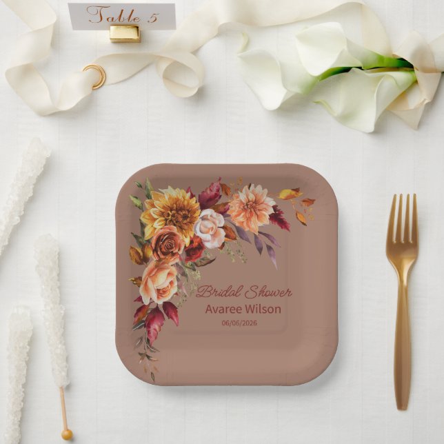 Mocha Maus mit Herbst Florals Dusche Pappteller (Hochzeit)