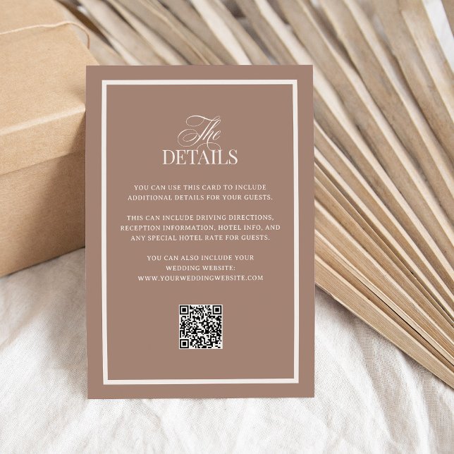 Mocha mit Rahmen | QR-Code Hochzeitsgastdetails Begleitkarte (Von Creator hochgeladen)
