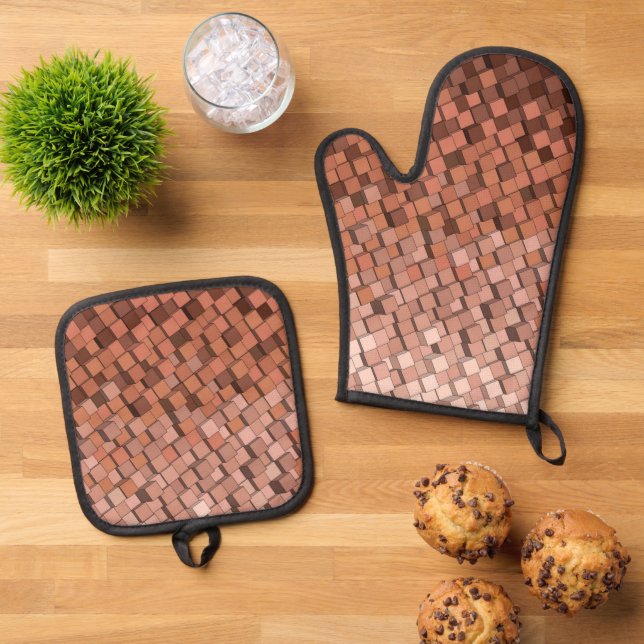 Mocha Mousse 3D Cube Oven Mitt & Pot Ofenhandschuh & Topflappen-Set (Oben Unten)