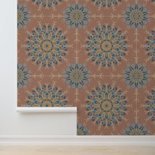 Mocha Mousse Aquamarin Mandala Retro Mitte des Jah Tapete