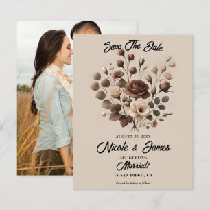 Mocha-Mousse-Beige-Braun-Blumen- Save The Date  Einladung