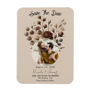 Mocha Mousse Beige Braune Blumen Hochzeitseinladun Magnet