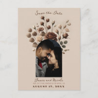 Mocha Mousse Beige Brown Floral Save the Date