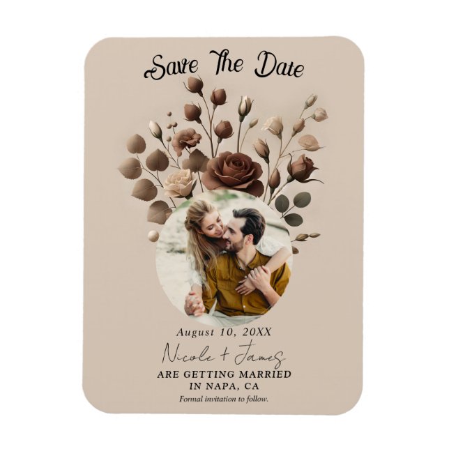 Mocha Mousse Beige Brown Floral Save the Date Magnet (Vertikal)