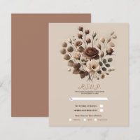 Mocha Mousse Beige Brown Floral Wedding RSVP