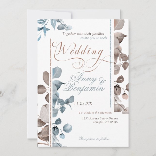 Mocha Mousse Botanical 02 Einladung (Vorderseite)