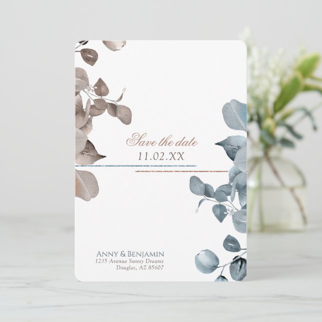 Mocha Mousse Botanical Save the Date Einladung (Stehend Vorderseite)