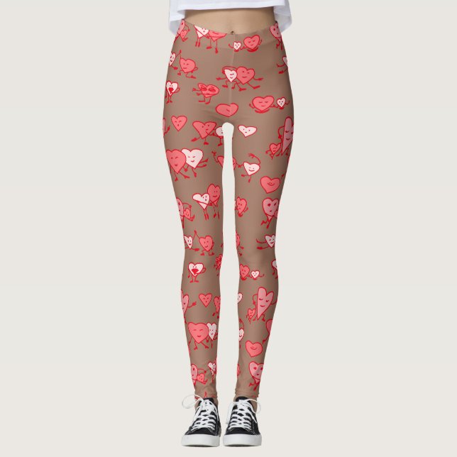 Mocha Mousse Coral Hearts Couples Valentine Leggings (Vorderseite)