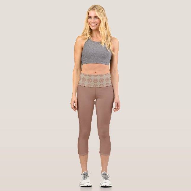 Mocha mousse gemustert High Waisted Capris (Vorderseite)