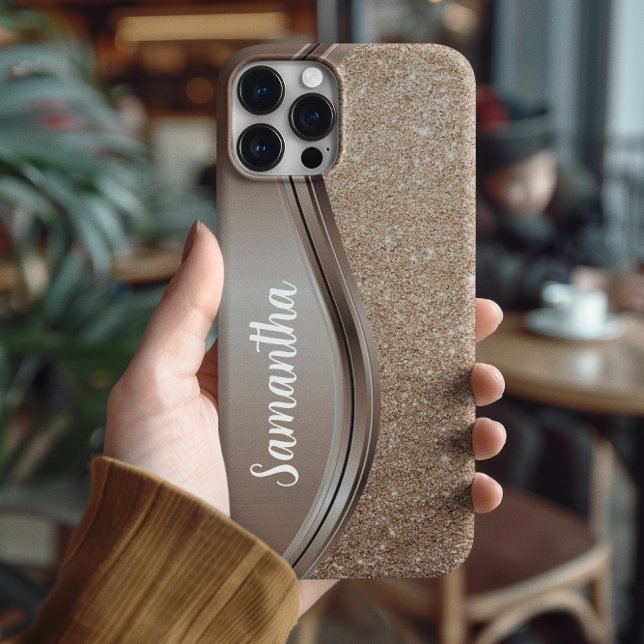 Mocha Mousse Imitats Glitzer Monogram Case-Mate iPhone Hülle (Von Creator hochgeladen)