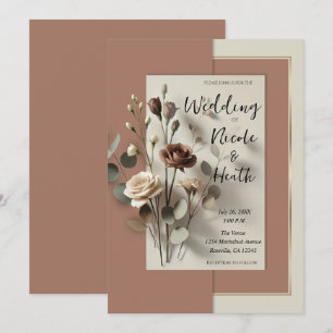 Mocha-Mousse Moderne Botanische Florale Hochzeit Einladung