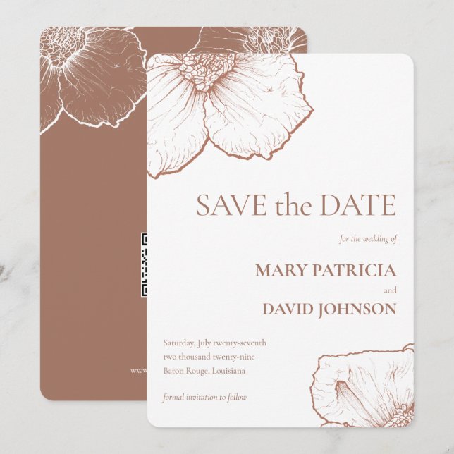 Mocha Mousse Moderne Minimalistische Hochzeit 🌿 B Save The Date (Vorne/Hinten)