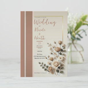 Mocha-Mousse Neutrale Florale Hochzeit Einladung