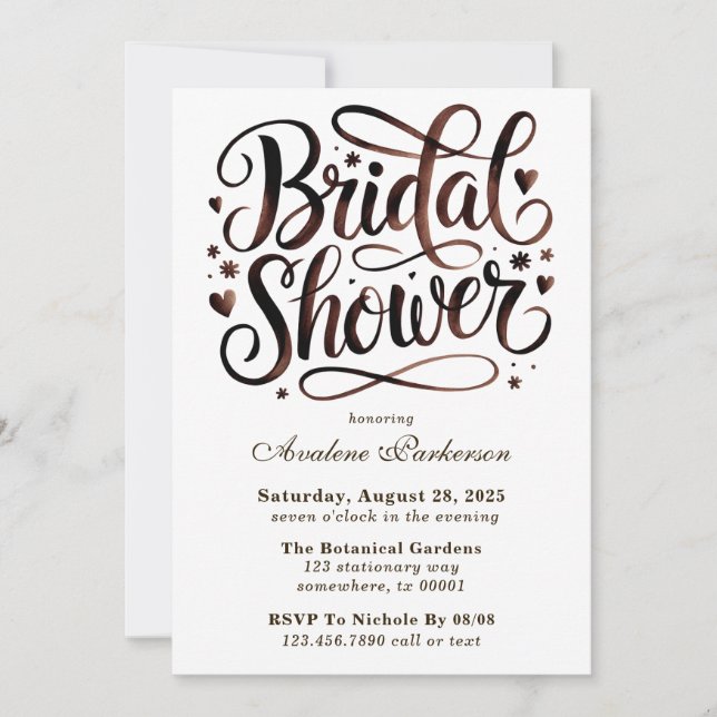 Mocha Mousse Paint Calligraphy Brunch & Bubbly Einladung (Vorderseite)