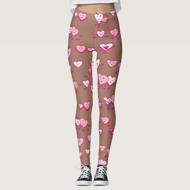 Mocha Mousse Pink Hearts Couples Valentine Leggings (Vorderseite)