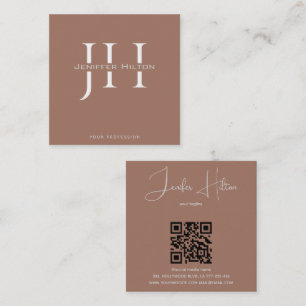 Mocha Mousse QR-Code minimalistisches Monogramm Quadratische Visitenkarte