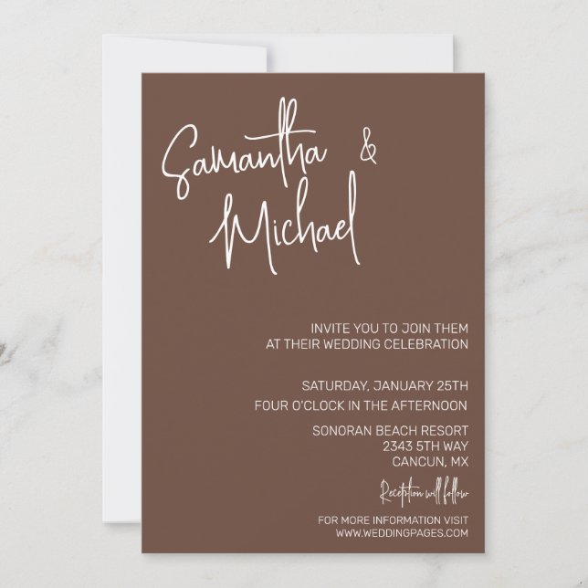 Mocha Mousse Trendy Simple Minimalistic Wedding Einladung (Vorderseite)