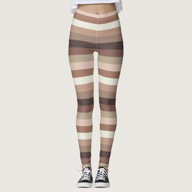 Mocha Mousse und Akzente Horizontales Streifenmust Leggings (Vorderseite)