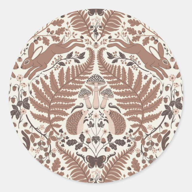 Mocha-Mousse, Wald/Waldtiere und Pflanze Runder Aufkleber (Vorderseite)