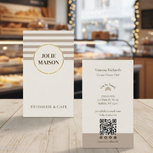 Mocha Neutral Französische Bäckerei-Logo-QR-Code Visitenkarte