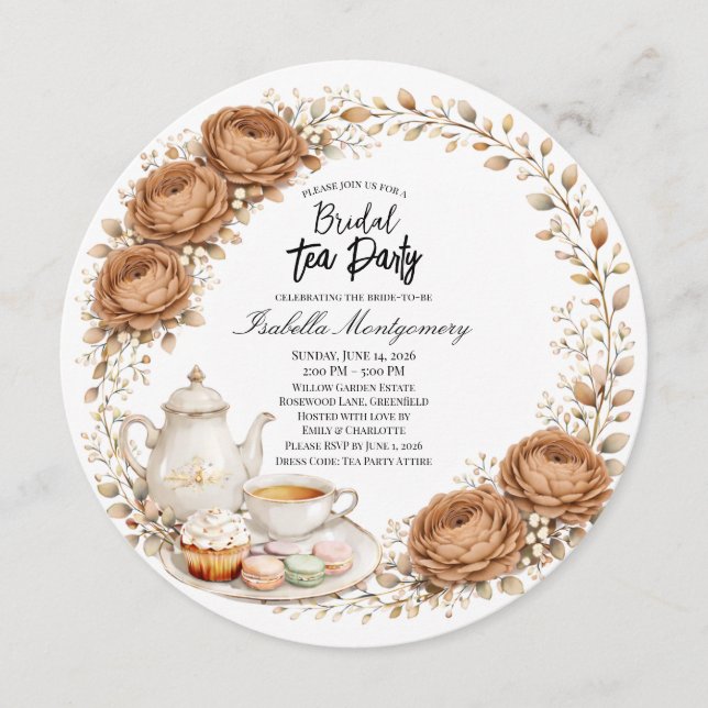 Mocha Palette Tea Party Bridal Shower Einladung (Vorderseite)