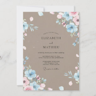 Mocha Periwinkle Gemalte Hochzeit Einladung