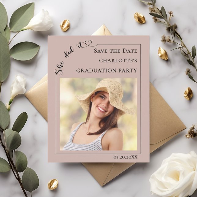 Mocha Photo Graduation Party Save the Date Card (Von Creator hochgeladen)