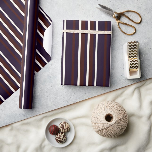 Mocha & Plum Strip Wrapping Paper Geschenkpapier (Kunsthandwerk)
