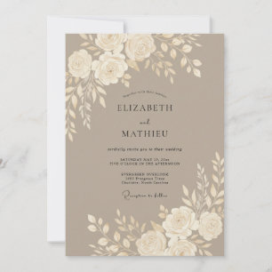 Mocha Polierte Florale Hochzeit Einladung