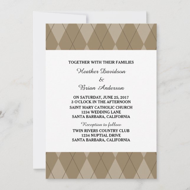 Mocha Raute Hochzeit Einladung (Vorderseite)