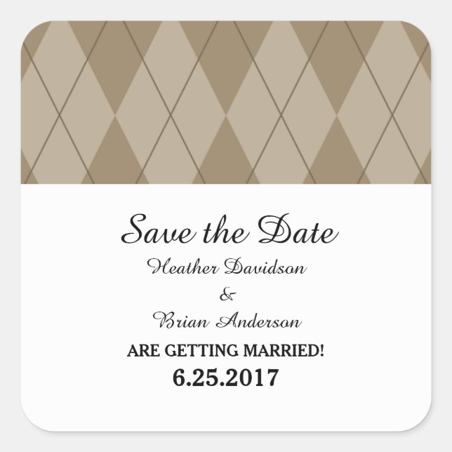 Mocha Raute Save the Date Stickers (Vorderseite)