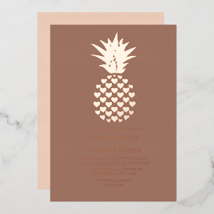 Mocha & Rose Gold Tropische Ananas Hochzeit Folieneinladung