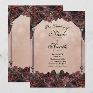 Mocha Rostbraune Rosen Elegante Herbsthochzeit Einladung