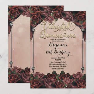Mocha Rostbraune Rosen Elegante Quinceañera 15.  Einladung